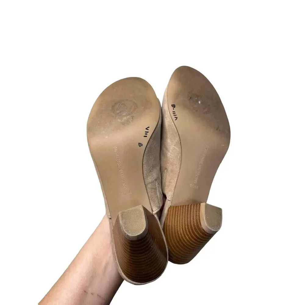Adrienne Vittadini Pyle Tan Leather Suede Open Toe Mules Slide Sandal‎ Size 10